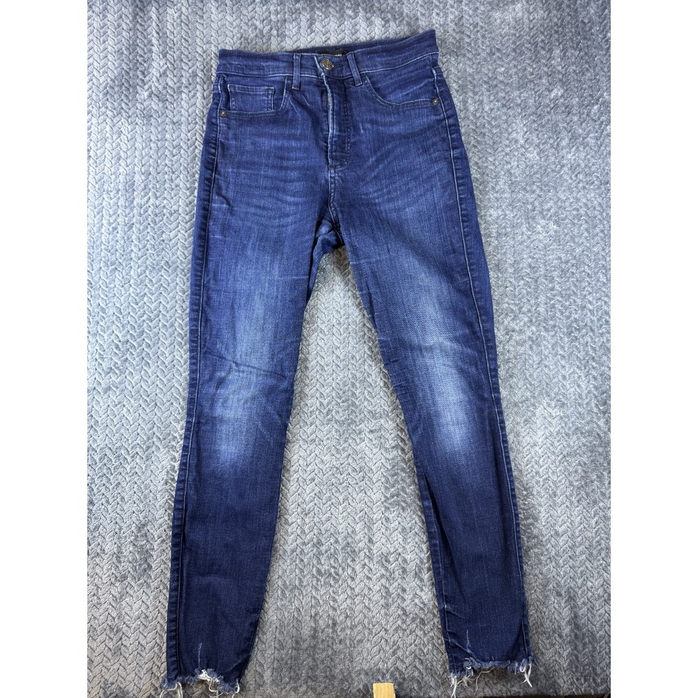 Express Denim Perfect Jeans Womens 4R Blue Frayed Hem Ankle Skinny High Rise